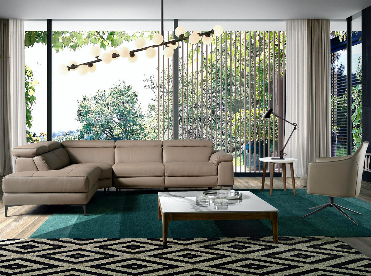 ECKSOFA Beige Nerz Walnuss 295/232/97 cm - Taupe/Beige, Leder (295/232cm) - ANGEL CERDA
