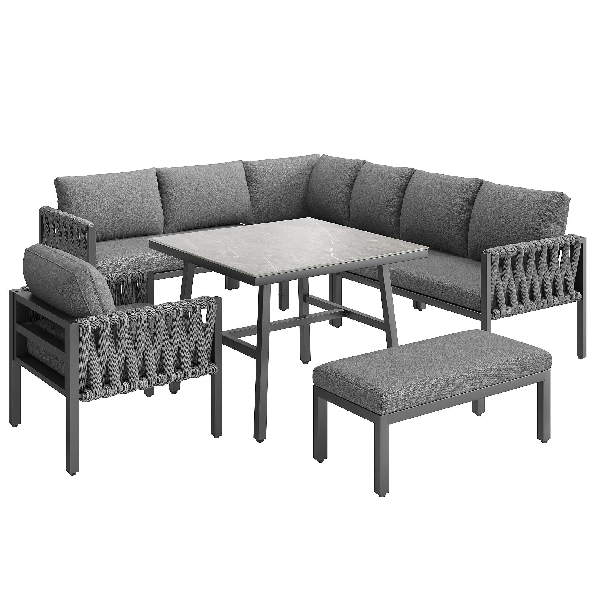 OUTDOOR-SOFASET 238x61x78cm grau aus Metall und mit Kissen - Grau, Metall - Modfu