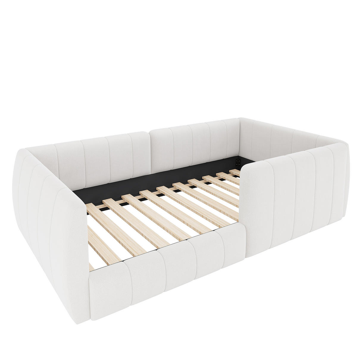 POLSTERBETT 90/200 cm in Beige mit Sicherheitsgitter - Beige, Holzwerkstoff/Textil (90/200cm) - WISHDOR