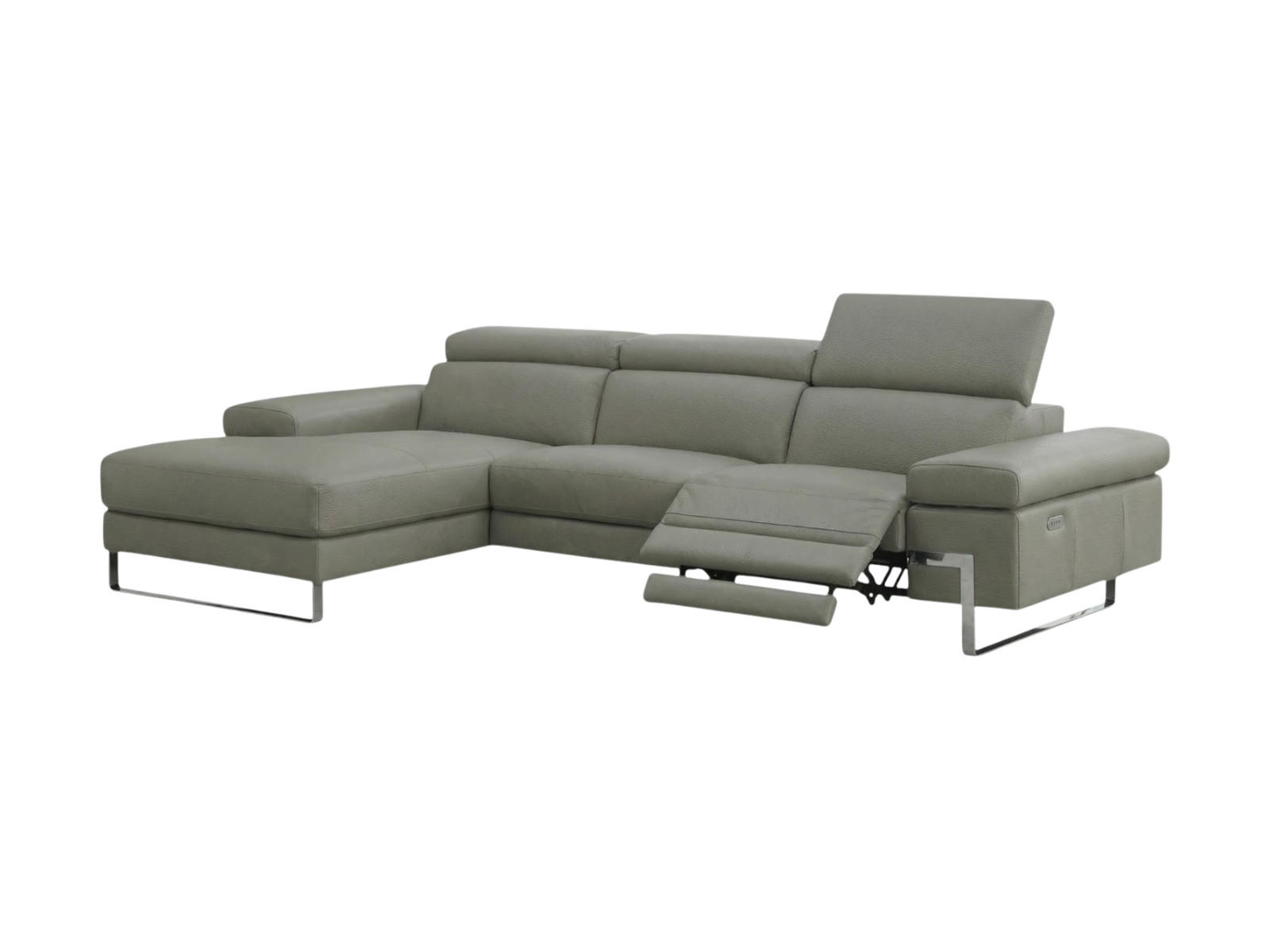 ECKSOFA Lete Echtleder mit 1 x Relaxfunktion Perlgrau - Hellgrau, Leder/Metall (232/160cm)