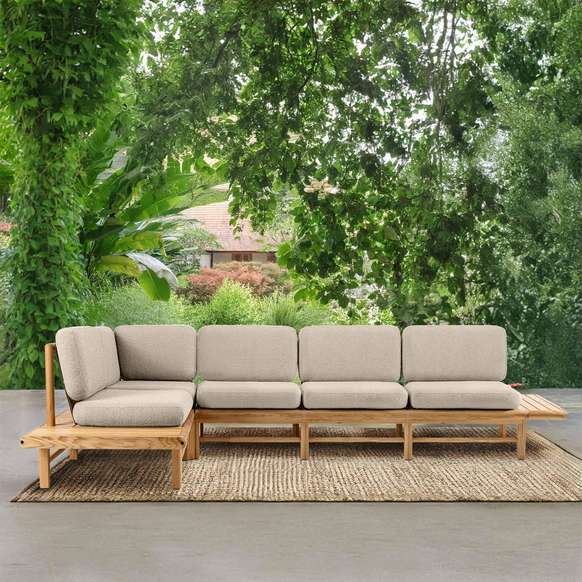 LOUNGESOFA ATREDA links - Creme, Holz/Textil (245/74/245cm) - KONSIMO®