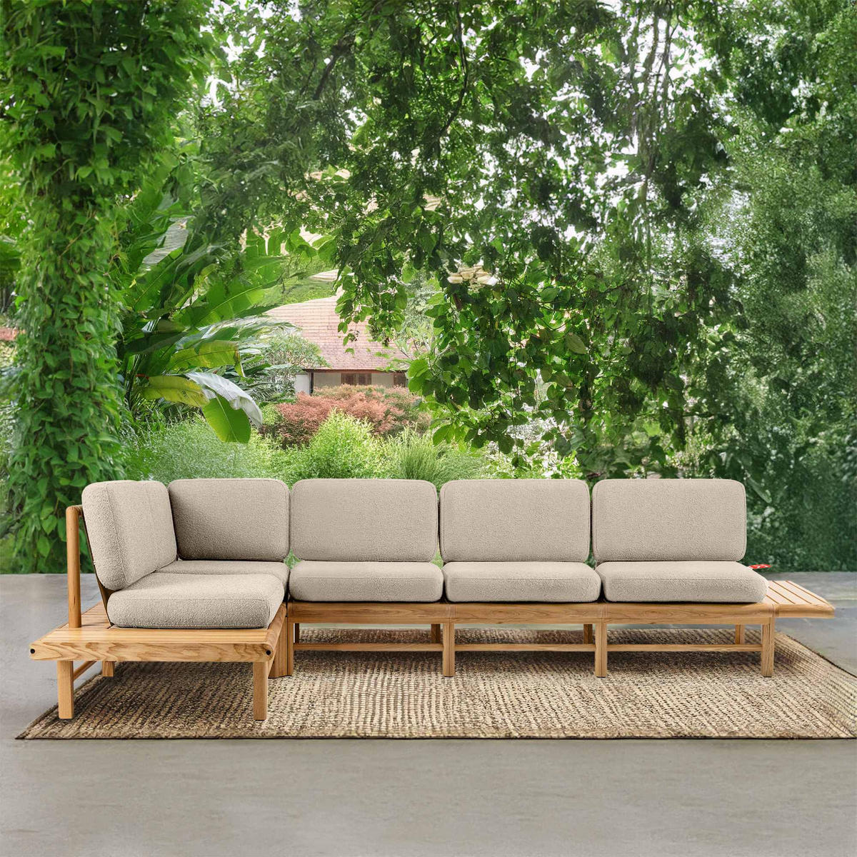 LOUNGESOFA ATREDA links - Creme, Holz/Textil (245/74/245cm) - KONSIMO®