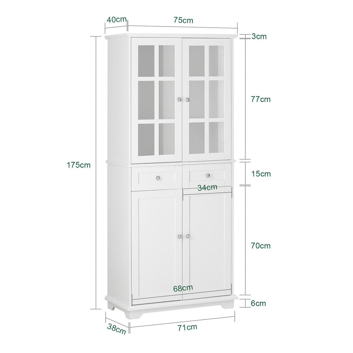 KÜCHENSCHRANK Weiß - Weiß, Holz/Holzwerkstoff (76/175/40cm) - SoBuy