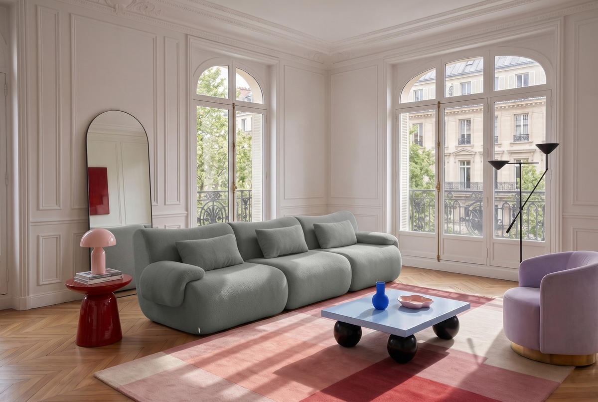 3-SITZER-SOFA Bouclé-Stoff Wolkengrau - Grau, Textil (281/73/95cm) - MILYsofa