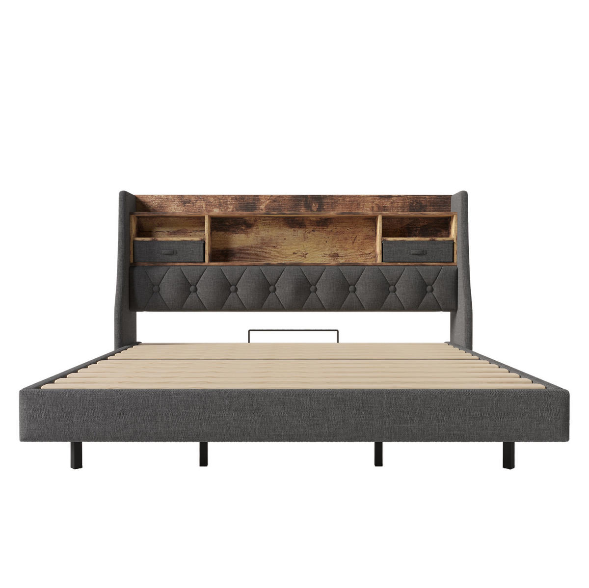 POLSTERBETT aus Leinen 180x200 cm in Grau mit LED & Ladestation - Grau, Textil (180/200cm) - Modfu