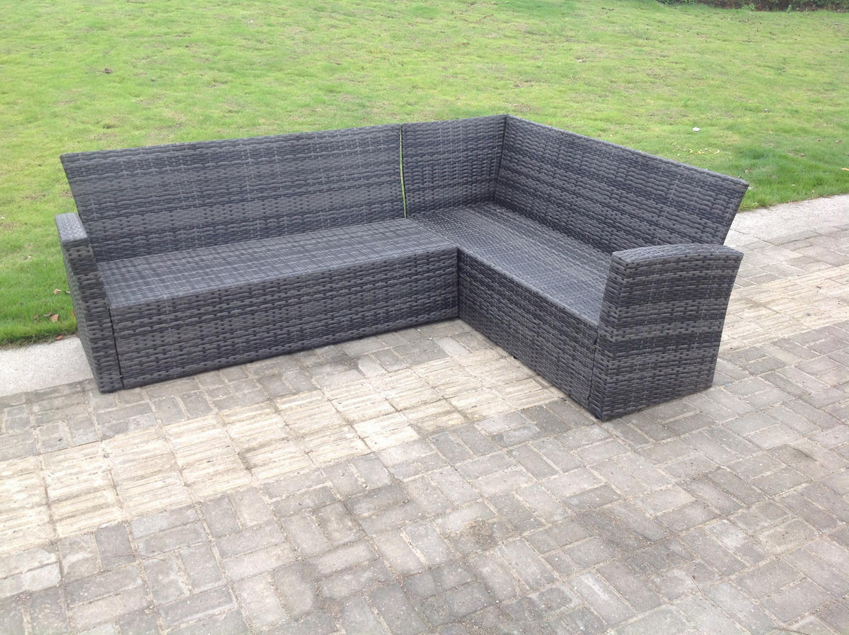 GARTENMÖBEL SET PE Polyrattan 6-Sitzer - Dunkelgrau/Grau, Glas/Kunststoff - Fimous