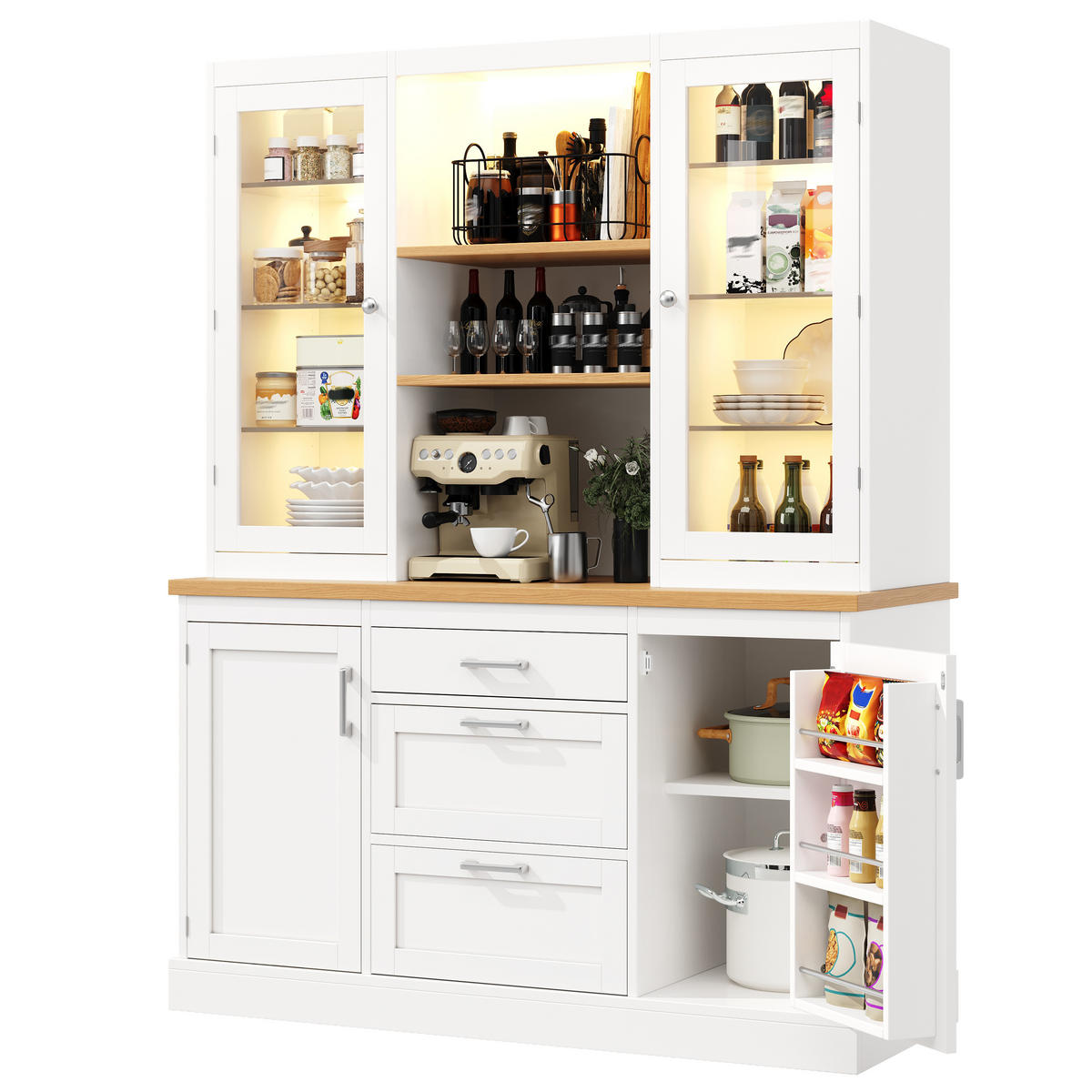 BUFFETSCHRANK App-Steuerung Weiß 140/40/185 cm - Weiß, Holz (140/185/40cm) - PANGIVO