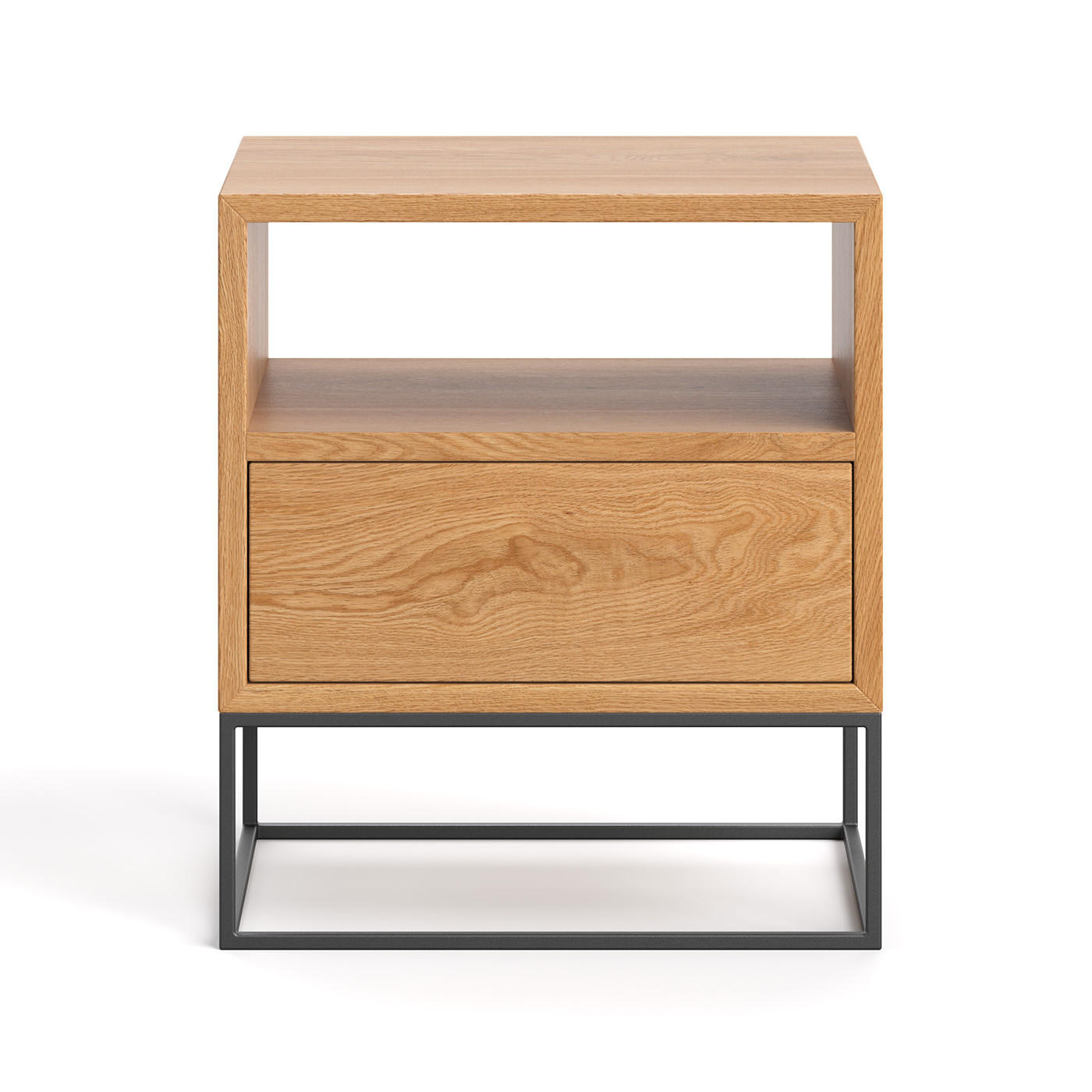 NACHTTISCH Moon aus massivem Eichenholz - Eichefarben/Schwarz, Holz/Metall (50/57/40cm) - Danzz