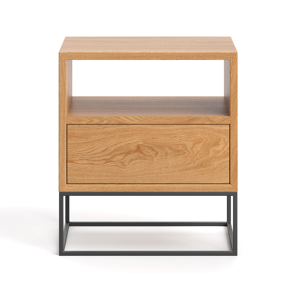 NACHTTISCH Moon aus massivem Eichenholz - Eichefarben/Schwarz, Holz/Metall (50/57/40cm) - Danzz