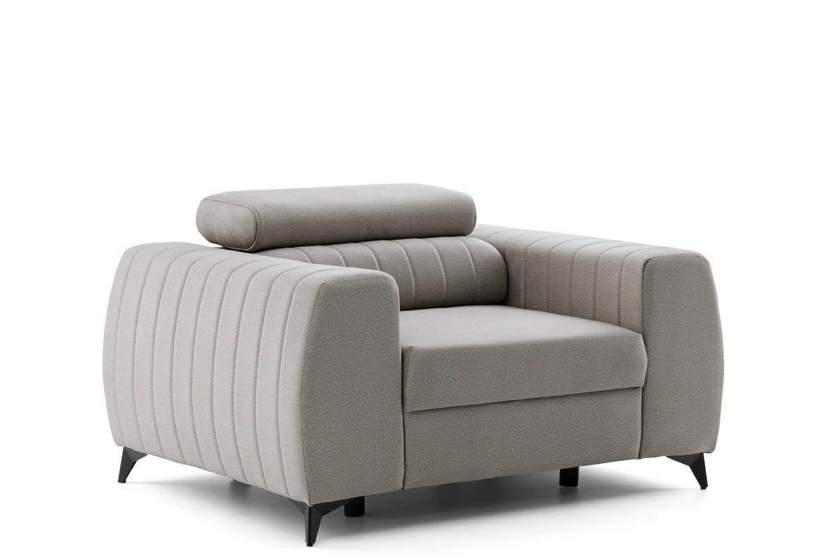 SESSEL PIERO mit verstellbare Kopfstütze Velours Beige - Beige/Schwarz, Holz/Textil (130/90/100cm) - Muffo