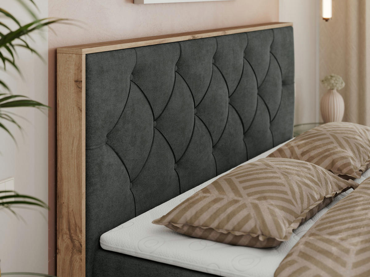 BOXBETT VENETO 200/200 Dunkelgrau Struktur - H3 - Dunkelgrau, Holz/Textil (200/200cm) - MKS
