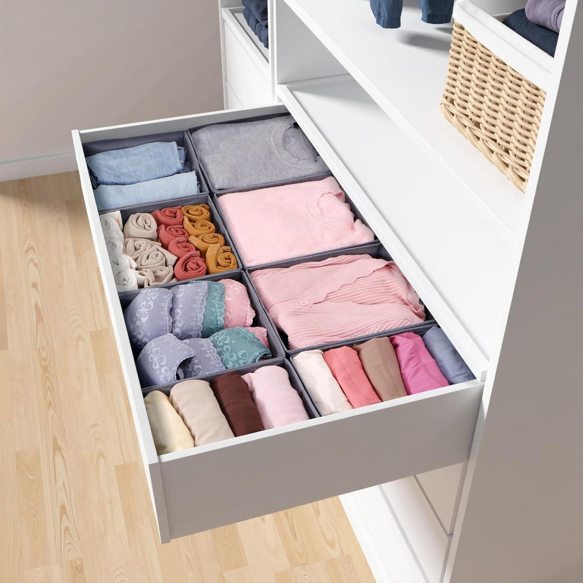 SCHUBLADEN Organizer 16er Set Grau für PAX Kleiderschrank 100x58 cm - Grau, Textil (24/11/26cm)