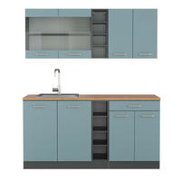 SINGLEKÜCHE R-Line Blau-Grau/Anthrazit 160 cm, AP Eiche - Anthrazit/Blaugrau, Holzwerkstoff (160/81.6/60cm) - Vicco