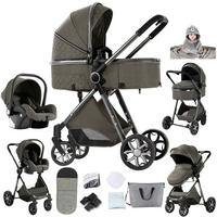 KINDERWAGENSET 3-in-1 mit Autositz, höhenverstellbarer Rückenlehne, wendbarem Sitz, Federung, Verdeck mit UV-Schutz für Babys, dunkelgrau - Dunkelgrau, Metall (80/60cm) - Kaket