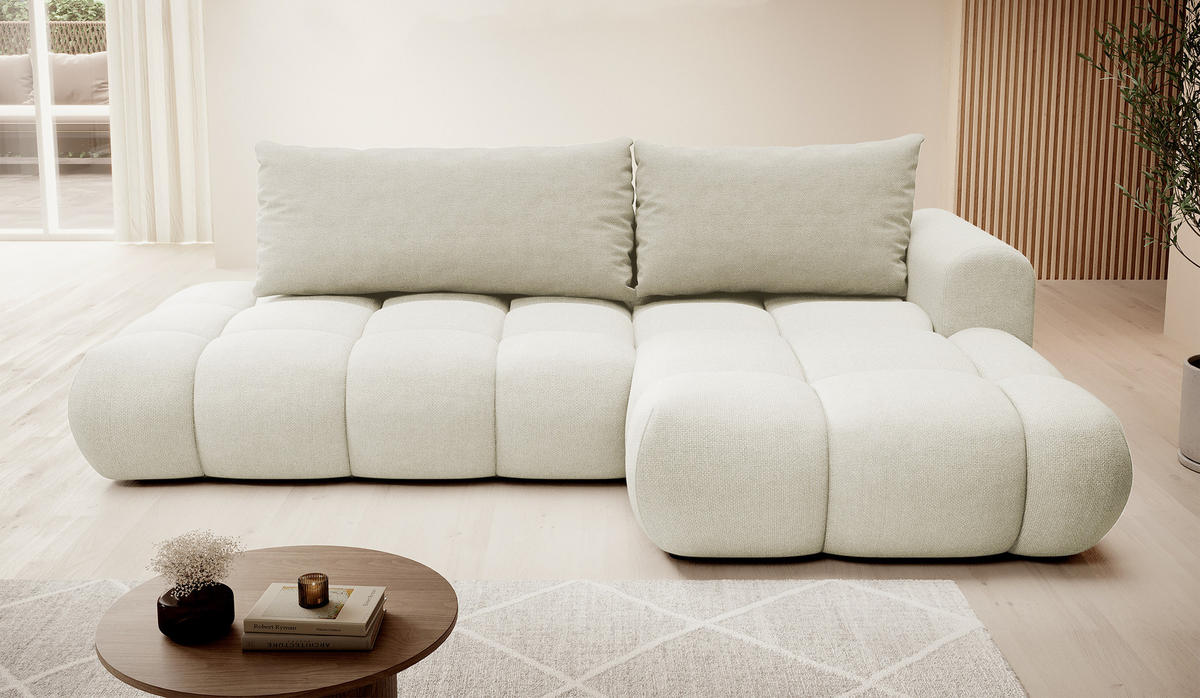 ECKSOFA Ombo Cremeweiß Chenille 280 cm - Creme/Schwarz, Kunststoff/Textil (284/167cm) - Selsey