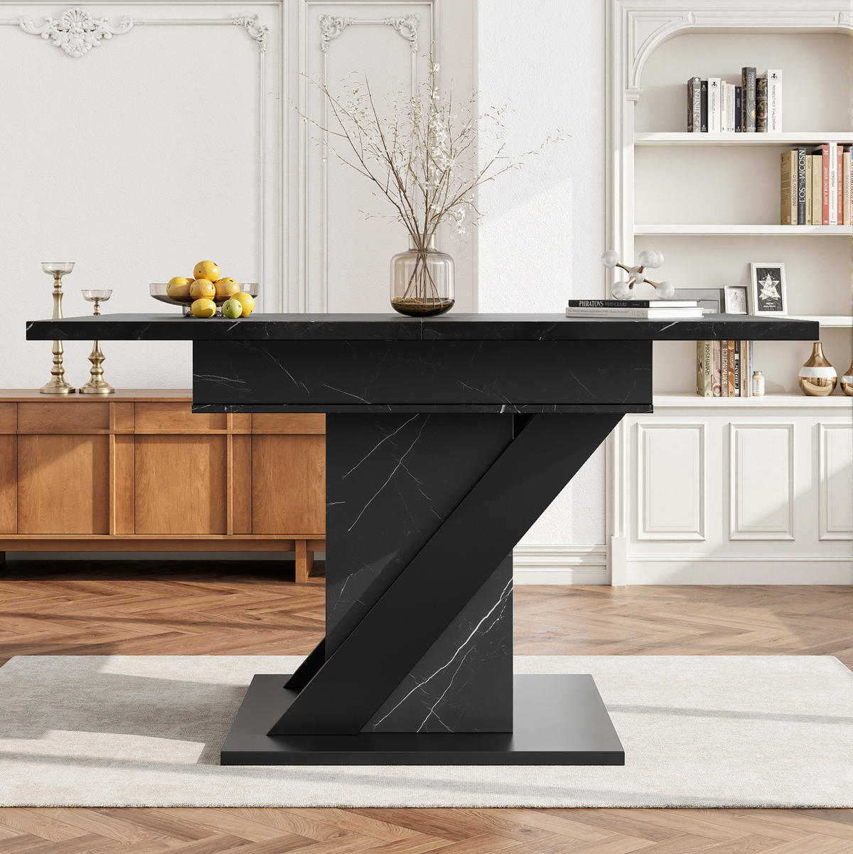 ESSTISCH aus MDF und Metall 110-140x80x75 cm Schwarz mit Ausziehfunktion und platzsparendem Design - Schwarz, Holzwerkstoff (110/80/75cm) - Modfu