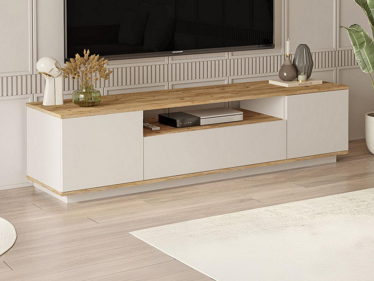 TV-MÖBEL mit 3 Türen & 1 Ablagefach - Beige & Holzfarben - LOTULA - Beige, Holz (180/44.6/44.5cm) - Vente-Unique