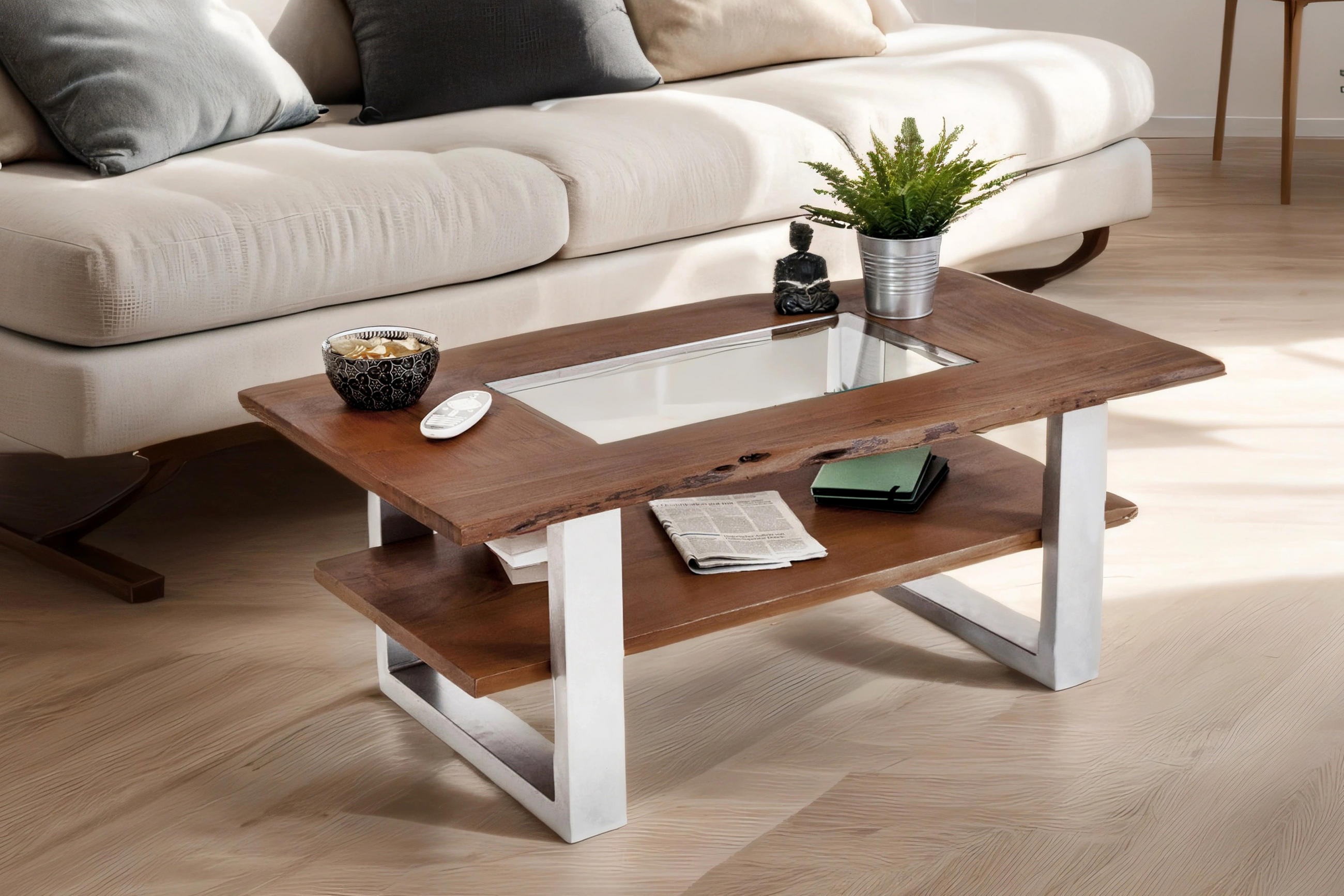 COUCHTISCH PATRICK - Transparent/Silberfarben, Holz/Metall (65/115/46cm) - SAM