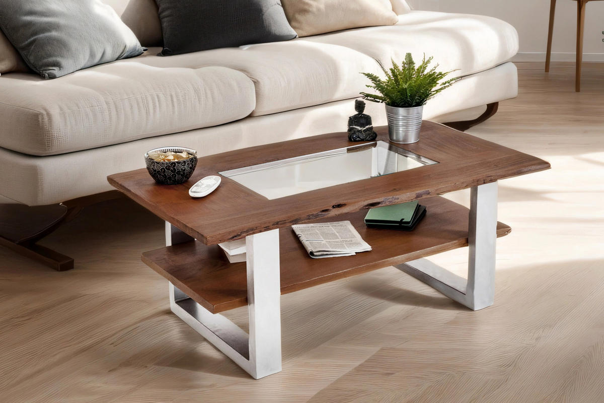 COUCHTISCH PATRICK - Transparent/Silberfarben, Holz/Metall (65/115/46cm) - SAM