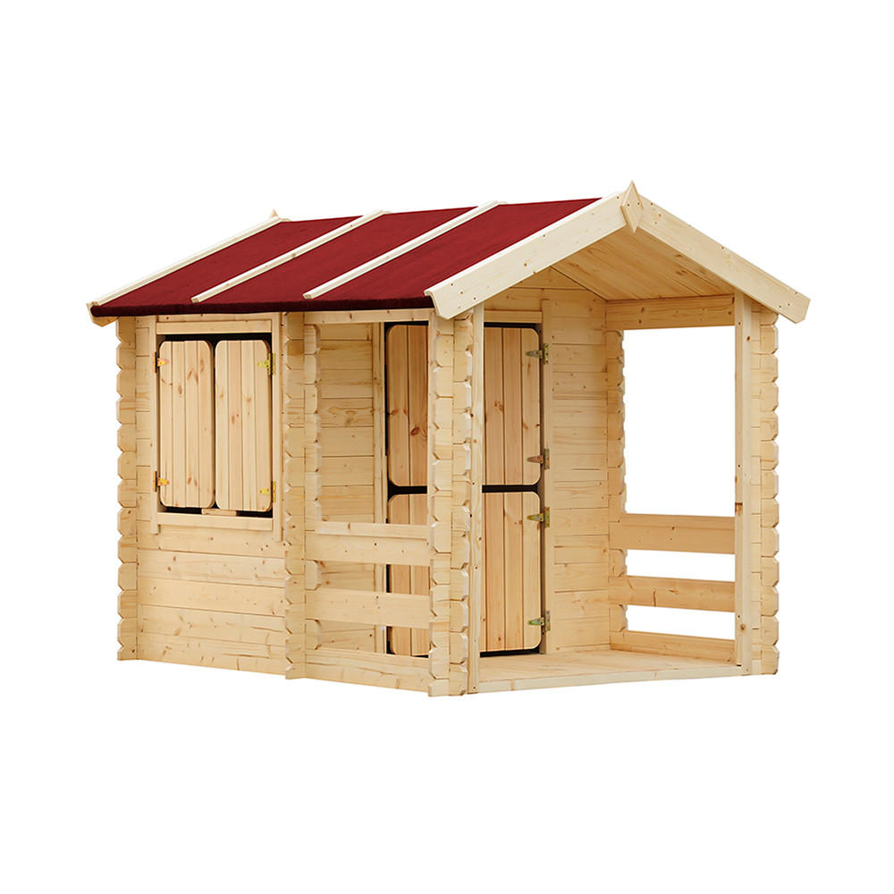 KINDERSPIELHAUS aus Holz - B146xL181xH145 cm/1,1m2 - M501 - Beige, Holz (146/145/182cm) - Timbela