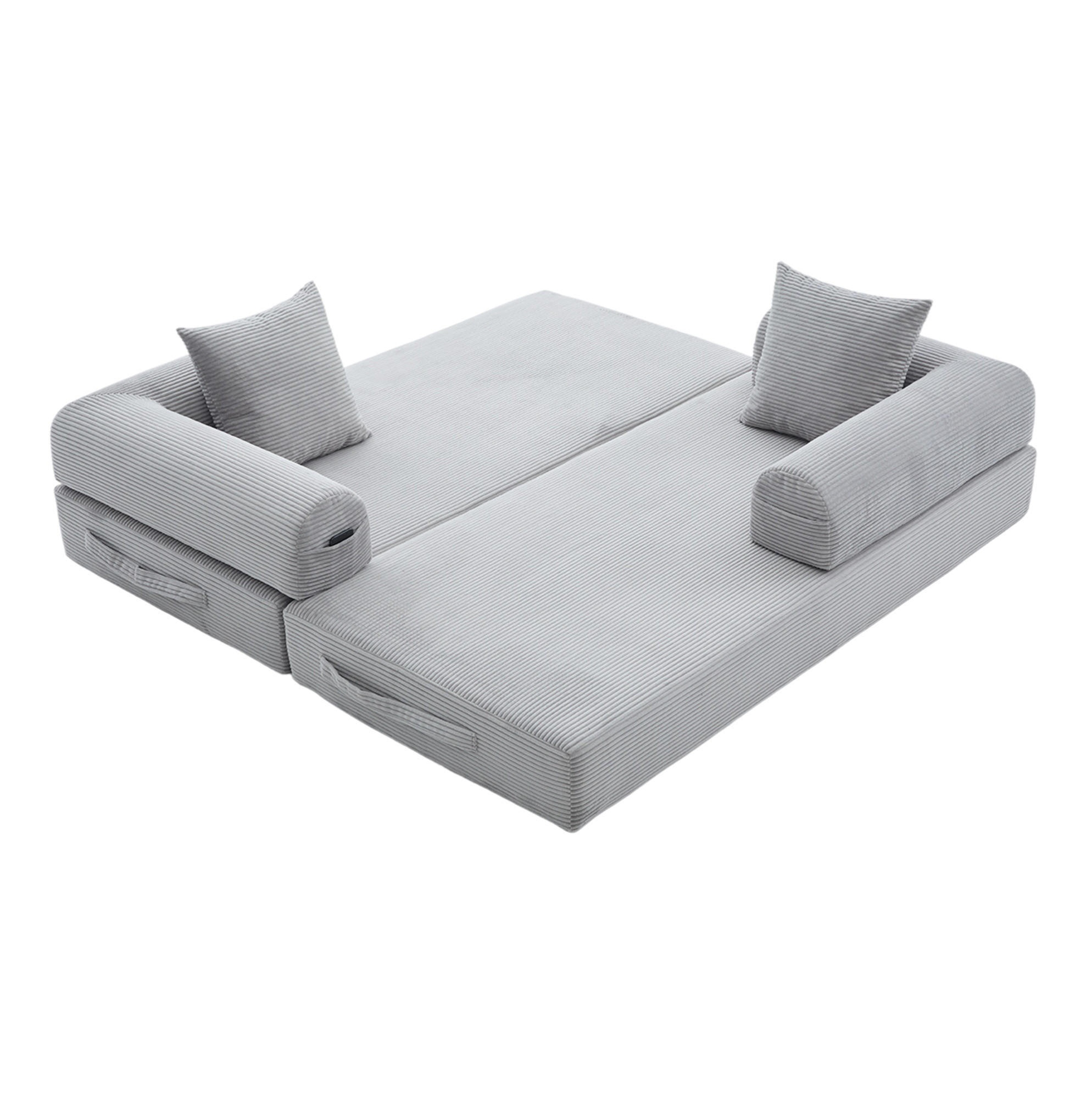 SOFA 200/190 cm in Hellgrau mit Seitentasche und 3 Kissen - Hellgrau, Textil (94/67/200cm) - Flora Grace