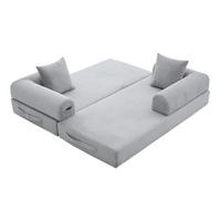SOFA 200/190 cm in Hellgrau mit Seitentasche und 3 Kissen - Hellgrau, Textil (94/67/200cm) - Flora Grace