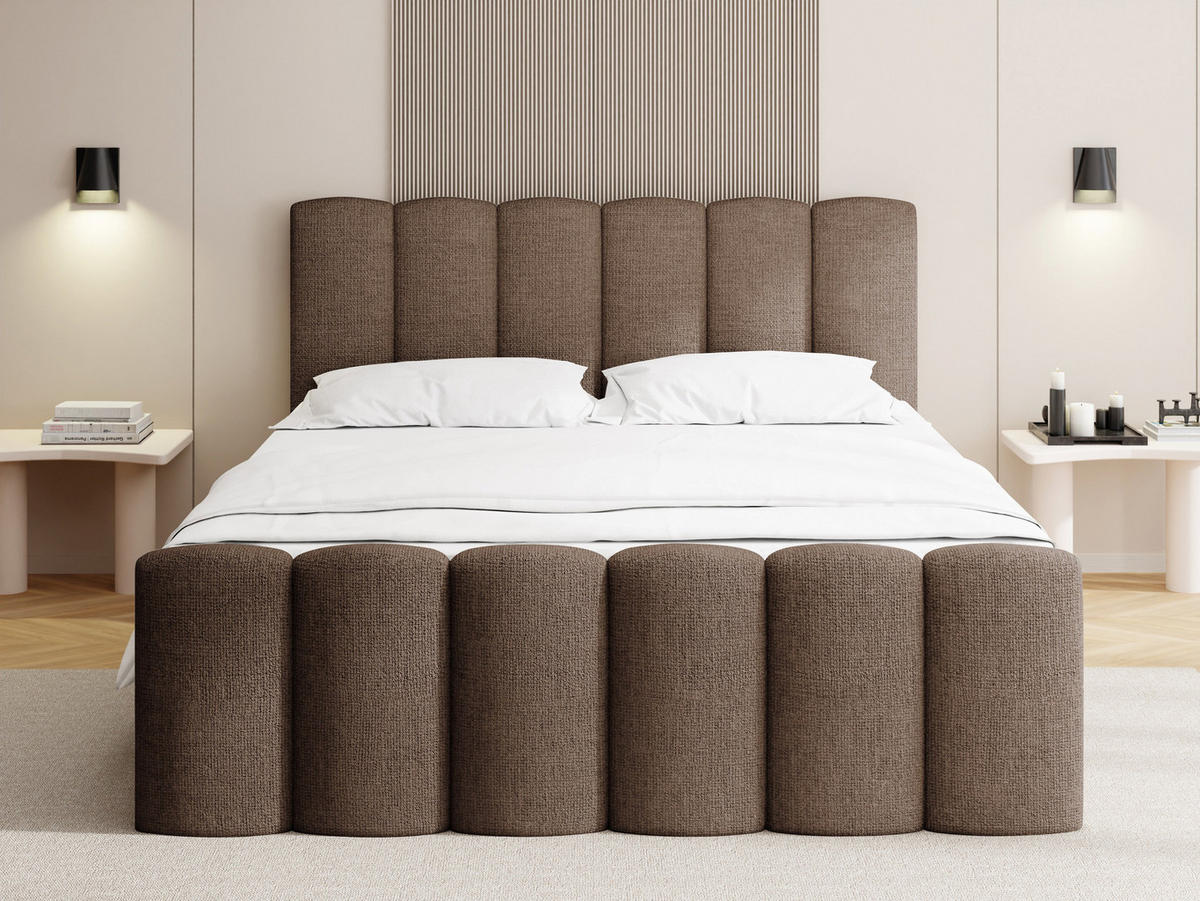 BOXBETT Serenity mit Bettkasten, Braun Chenille 160x200 cm – inkl. H4 Taschenfederkern Matratze & Foam Topper - Schwarz/Braun, Holz/Holzwerkstoff (160/200cm) - WFL GROUP