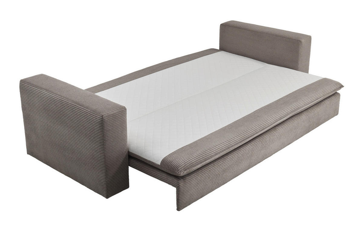SOFA-SET braun Cord, Couch 3-Sitzer mit Bettfunktion inklusive Hocker - Beige/Braun, Holz/Textil (244/83/176cm) - Furn.Design