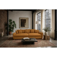 BIGSOFA Hereford XXL Flachgewebe Gold inkl. 12 Kissen 274/131/61 cm - Dunkelgelb, Kunststoff/Textil (274/61/131cm) - foamnova