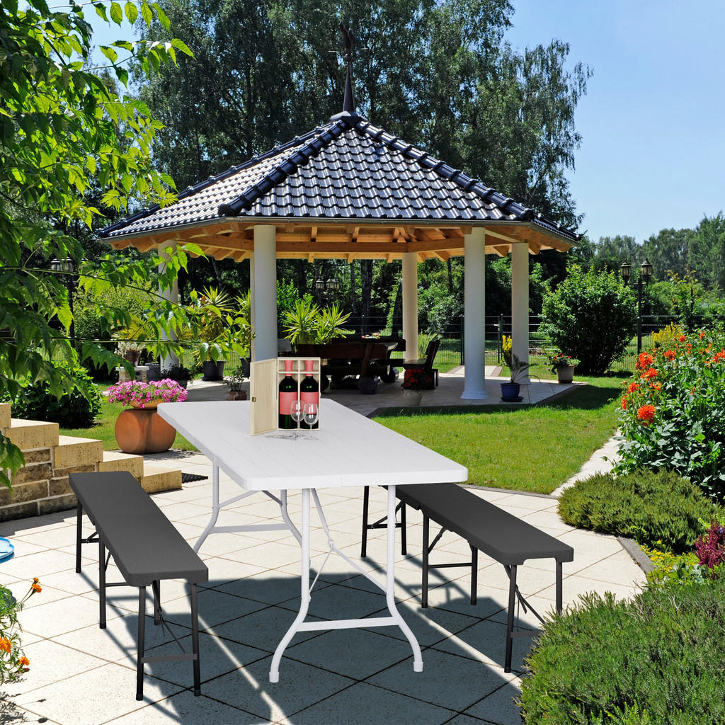 Thumbnail - Relaxdays 2Xbierbank, Schwarz, Kunststoff, Metall, Gartenmöbel, Gartenmöbel-Sets