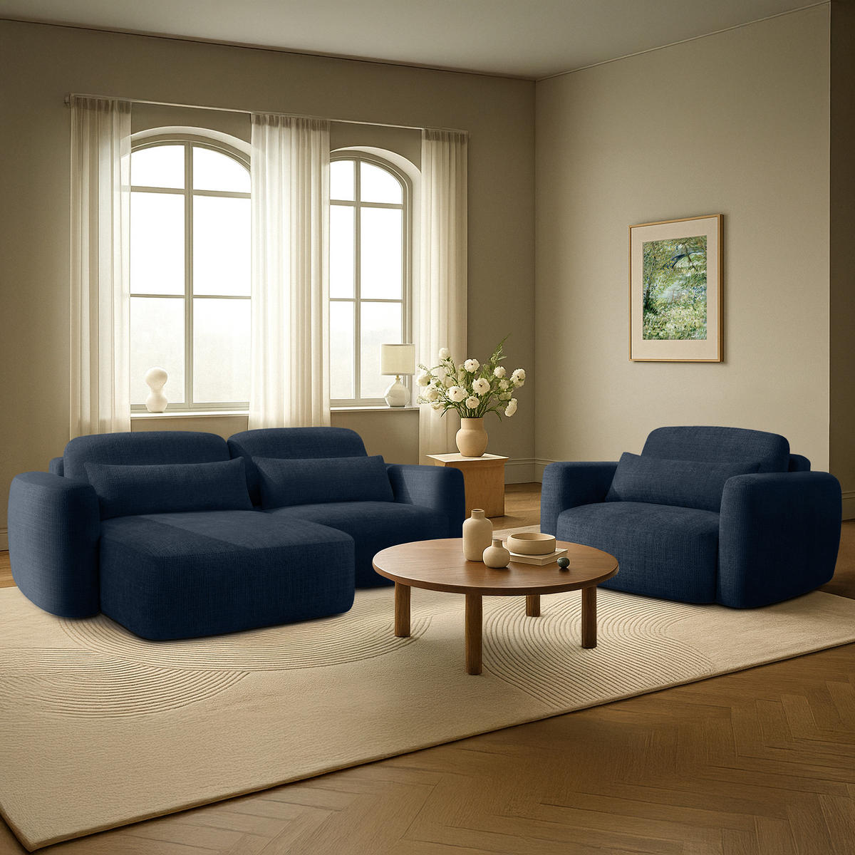 SITZGARNITUR ELOSA - Dunkelblau, Holz/Textil (245/85/165cm) - KONSIMO®