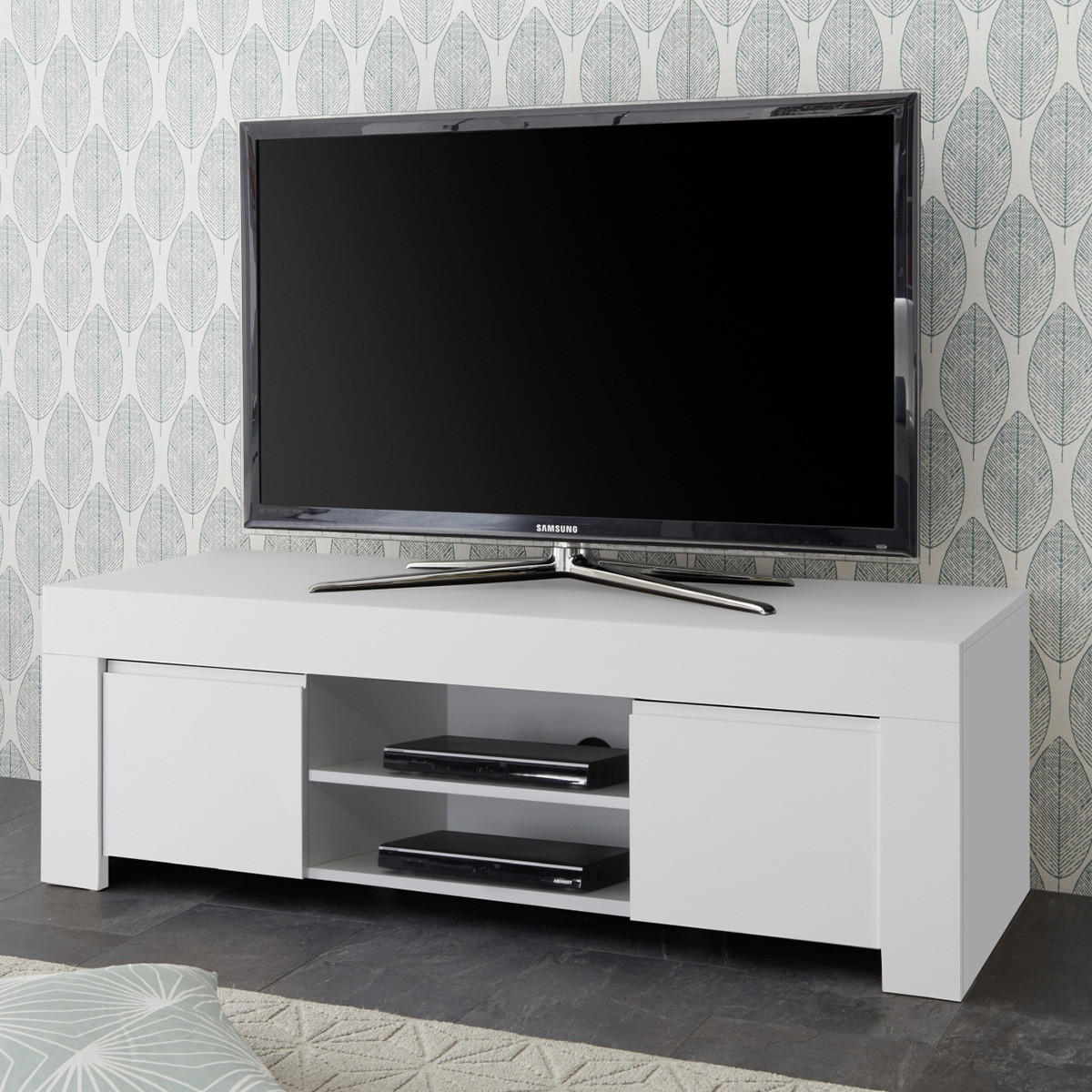 TV-MÖBEL mit 2 Türen L138 cm - Firenze - Weiß, Holzwerkstoff (42/44/138cm) - Calicosy