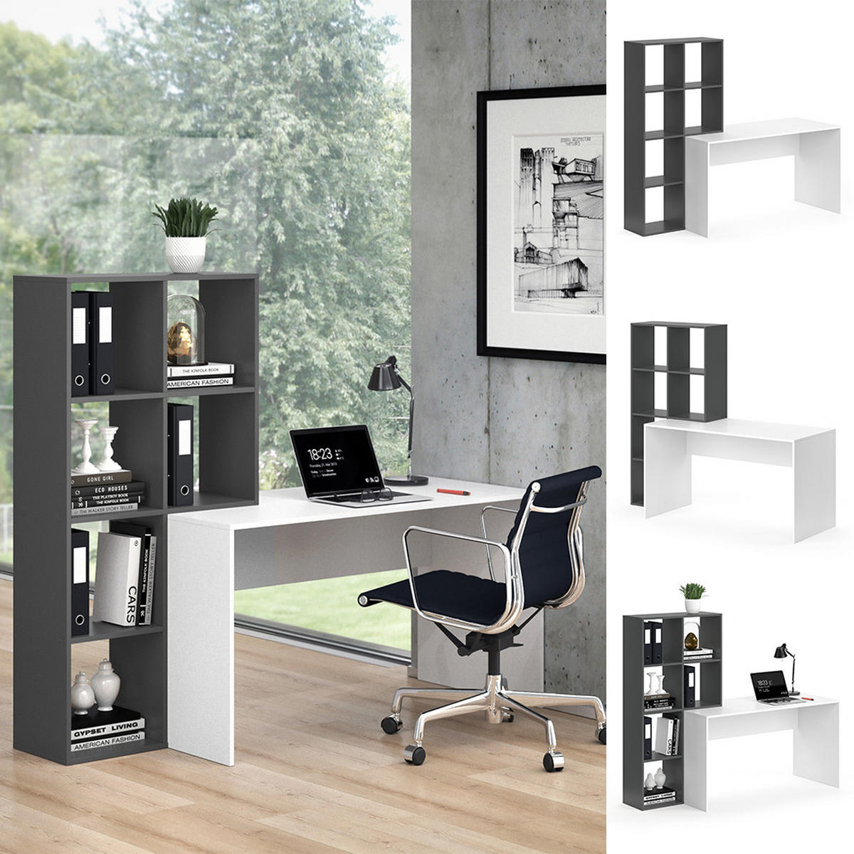 SCHREIBTISCH Mara Weiß/Anthrazit 166.8 x 59 cm - Anthrazit/Weiß, Holzwerkstoff (59/166.8/143cm) - Vicco