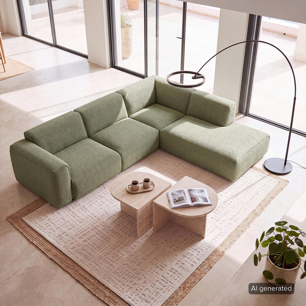 3-SITZER ECKSOFA mit Recamiere - Schwarz/Grün, Kunststoff/Textil (295/231cm) - home24