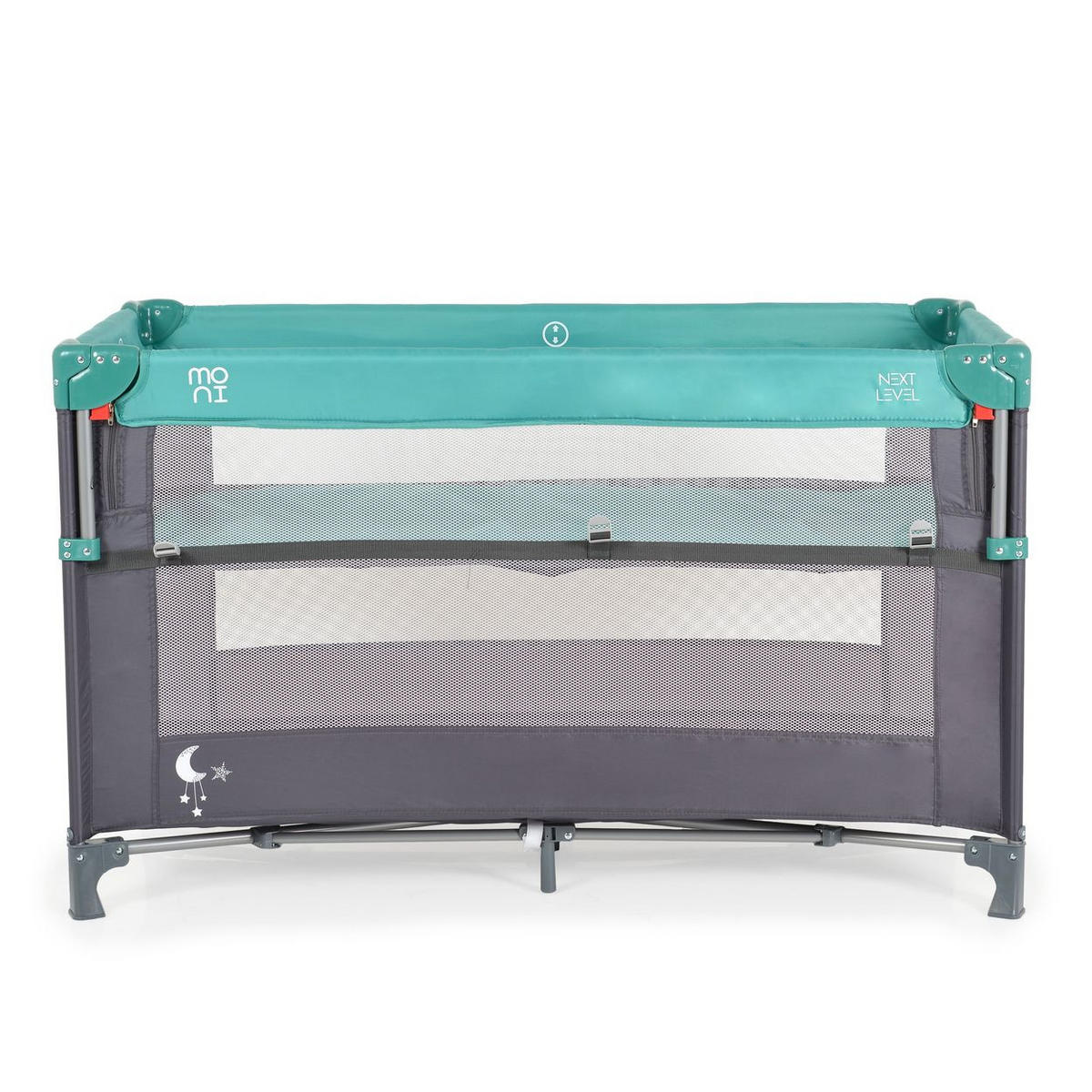 REISEBETT Next Level, 2 Ebenen türkis Matratze, Seite zum klappen, Beistellbett - Türkis, Kunststoff (60/120cm) - Moni