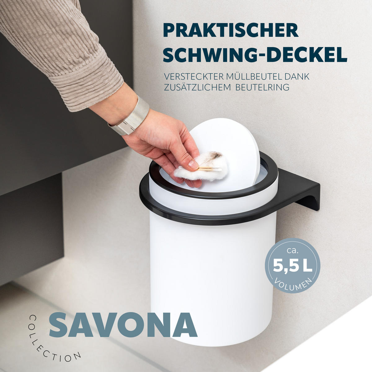 KOSMETIKEIMER SAVONA,5 Liter, weiß - Weiß, Kunststoff (19/24.5/19cm) - bremermann