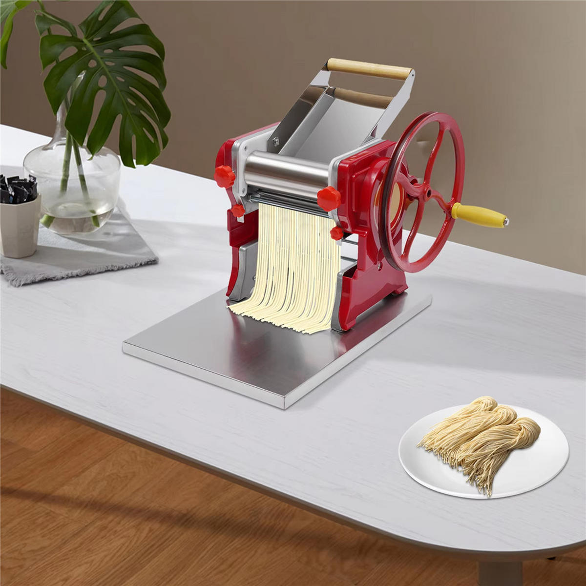NUDELMASCHINE Edelstahl 0,5–5 mm Pasta Teigtaschen - Rot, Metall (28/26/38cm) - Bextcok