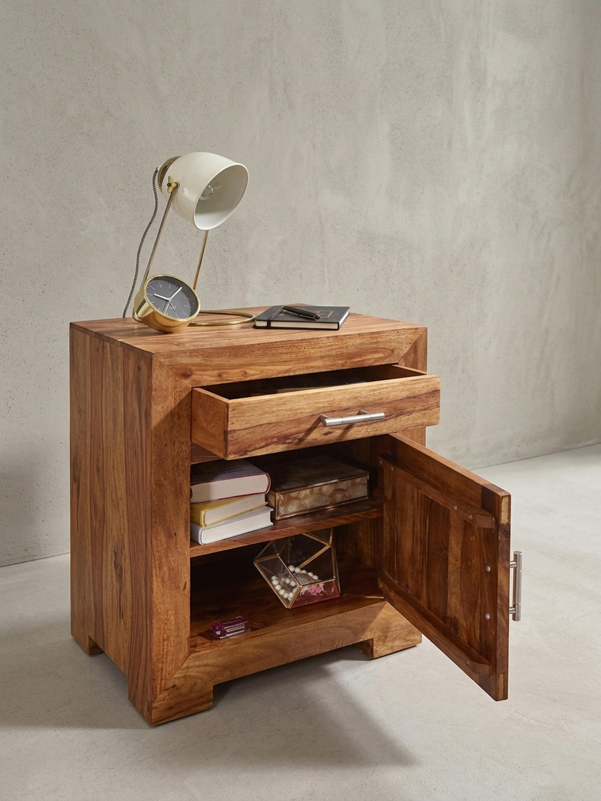 NACHTTISCH Massivholz Schublade Tür Landhausstil, Braun 50x40x60 cm - Braun, Holz/Metall (50/60/40cm) - KADIMA DESIGN