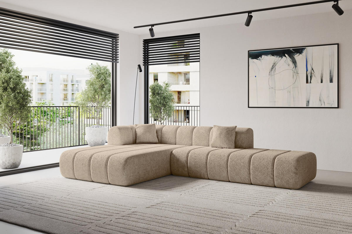 ECKSOFA Ottomane Links BILA-L 289x176x71 Braun Chenille - Cognac/Schwarz, Holzwerkstoff/Kunststoff (176/289cm) - ALTDECOR