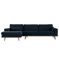 ECKSOFA mit Longchair - Eichefarben/Dunkelblau, Eichenholz/Textil (281/153cm) - home24