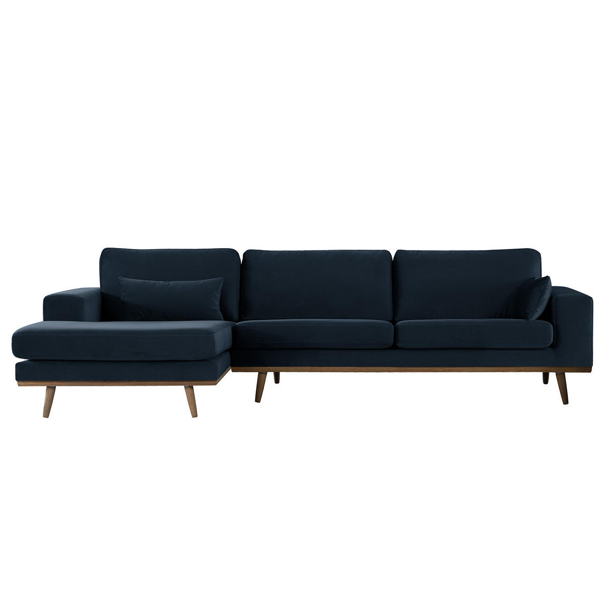 ECKSOFA mit Longchair - Eichefarben/Dunkelblau, Eichenholz/Textil (281/153cm) - home24