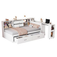 BETT 90/200 cm Weiß aus Holz mit Stauraum, Schreibtisch und USB-Anschlüssen - Weiß, Holz (90/200cm) - Flora Grace