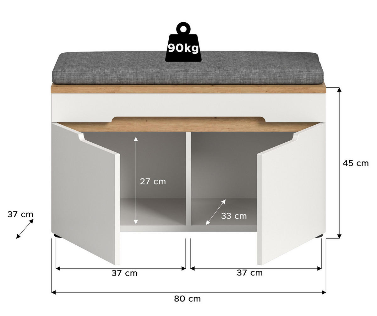 SITZBANK Nova inkl. Sitzkissen (B/H/T: 60x45x37 cm) in Weiß - Weiß, Holzwerkstoff (80/45/37cm) - Homes & Jones