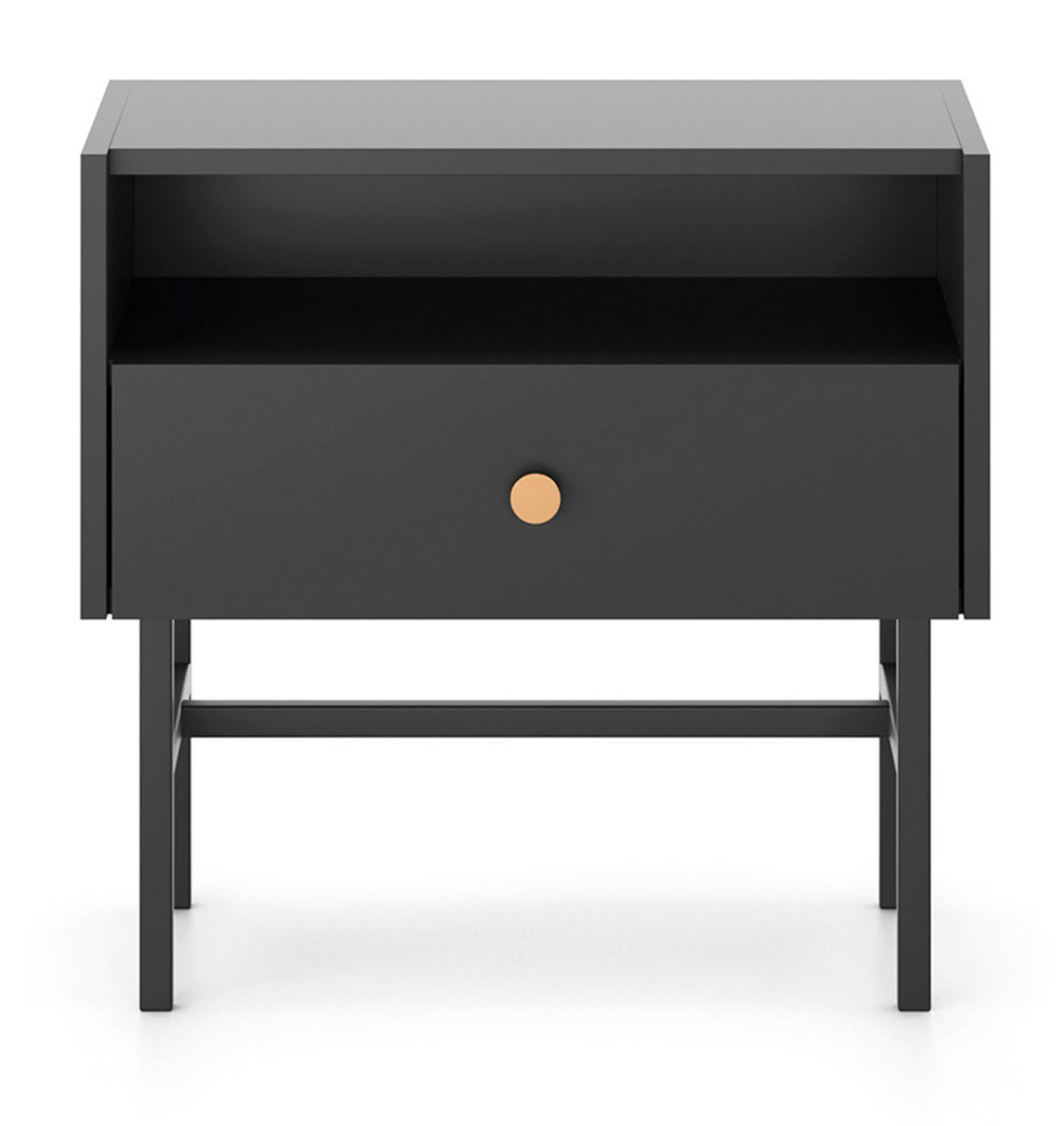NACHTTISCH Dinley 1S Schwarz 54,8/52/39 cm – mit schwarzen Beinen im minimalistischen Design - Schwarz, Holzwerkstoff/Metall (54.8/52/39cm) - AX Living