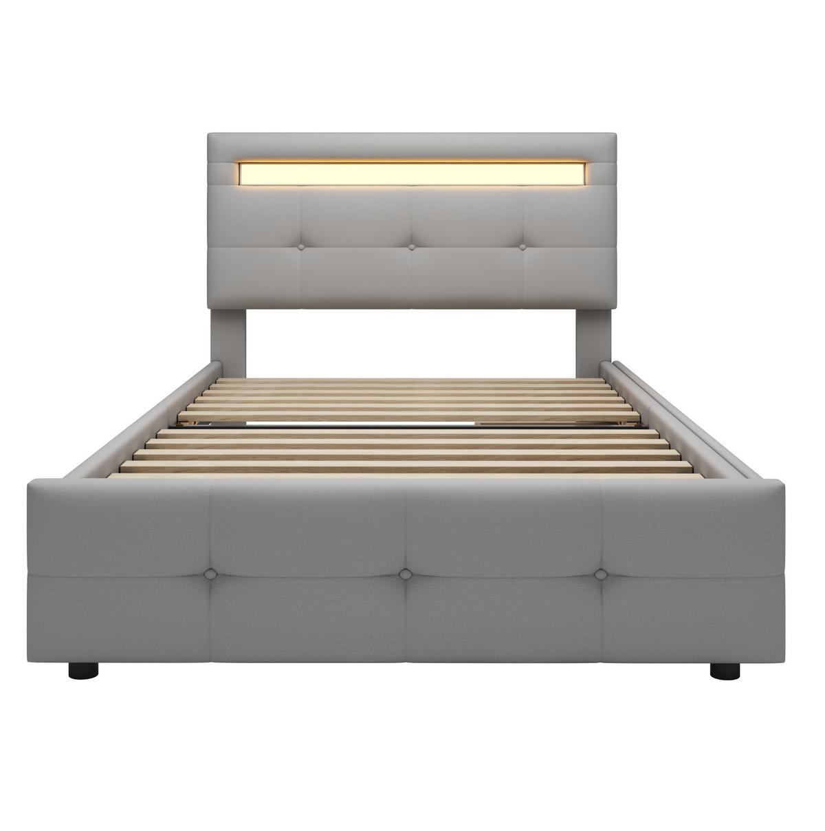 POLSTERBETT aus Polsterstoff 90x200 cm in Grau mit LED & 2 Schubladen - Grau, Textil (90/200cm) - Modfu