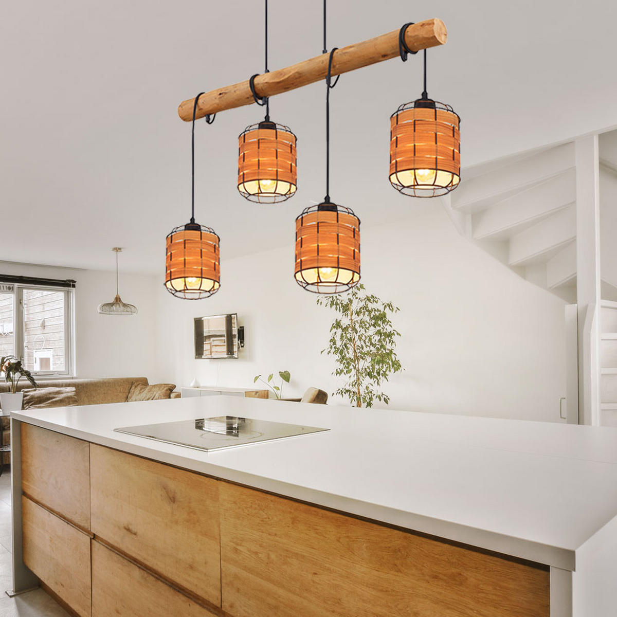 LED HÄNGELEUCHTE Metall Holzoptik Braun - Braun, Metall (80/15/120cm) - Globo Lighting