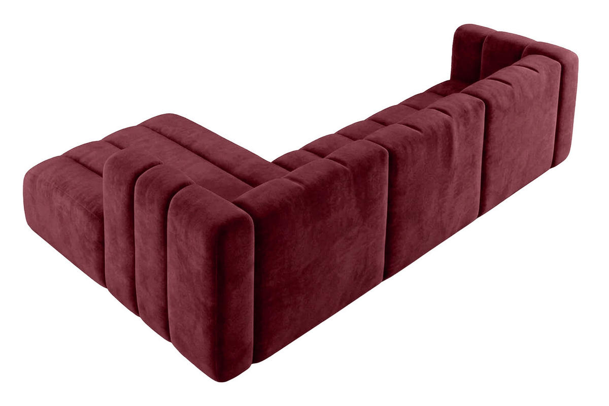ECKSOFA Modulares In L-Form, Velvet-Stoff Riviera, Rotwein, Links, GRAND 318 cm - Dunkelrot, Holz (318/179cm) - Kaiser Möbel