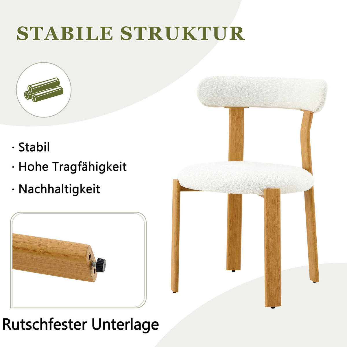 STUHL-SET DE-36732 2 Stück mit Bouclé-Bezug Weiß - Weiß, Holzwerkstoff (44/79/55.5cm) - ComfortXL