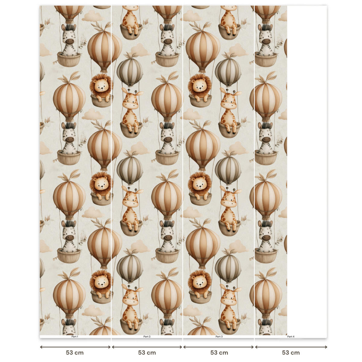 KINDERTAPETE - Safari - Heißluftballons - Taupe - 200x260 cm - Beige, Papier (200/260cm) - OnlyWow