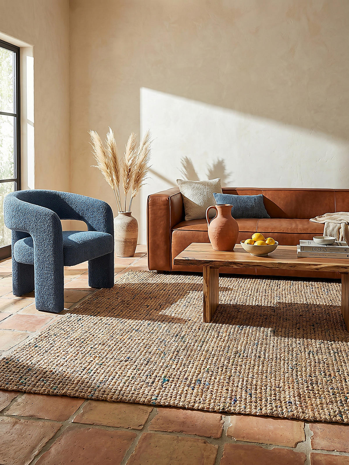 JUTETEPPICH Jute Naturbelassen, Wohnzimmer Natur-Blau Rechteckig 200x290 - Beige, Textil (290/200cm) - KADIMA DESIGN